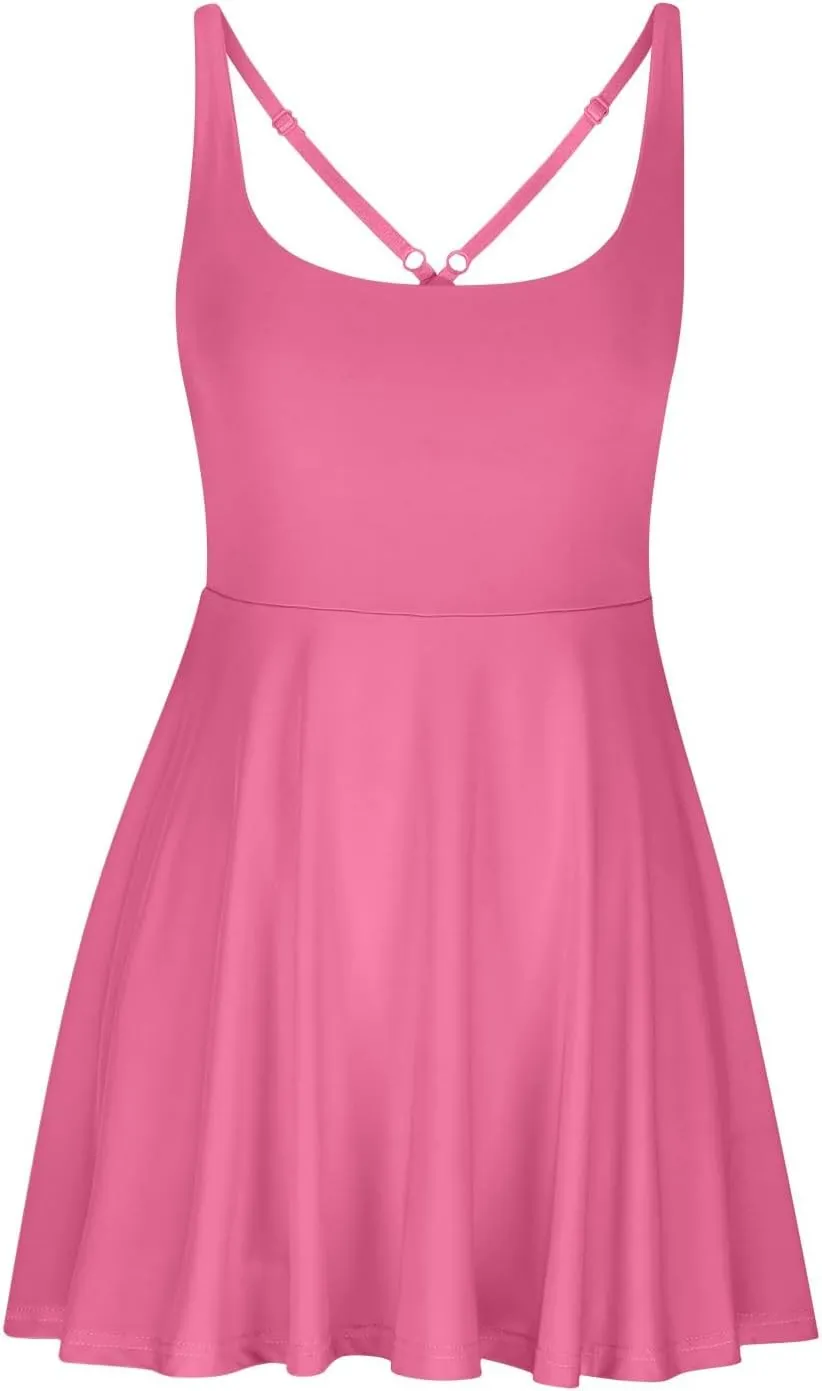 Womens Tennis Dress with Built in Shorts & Bra Adjustable Straps Athletic Workout Romper Dress Cute Mini Golf Dresses