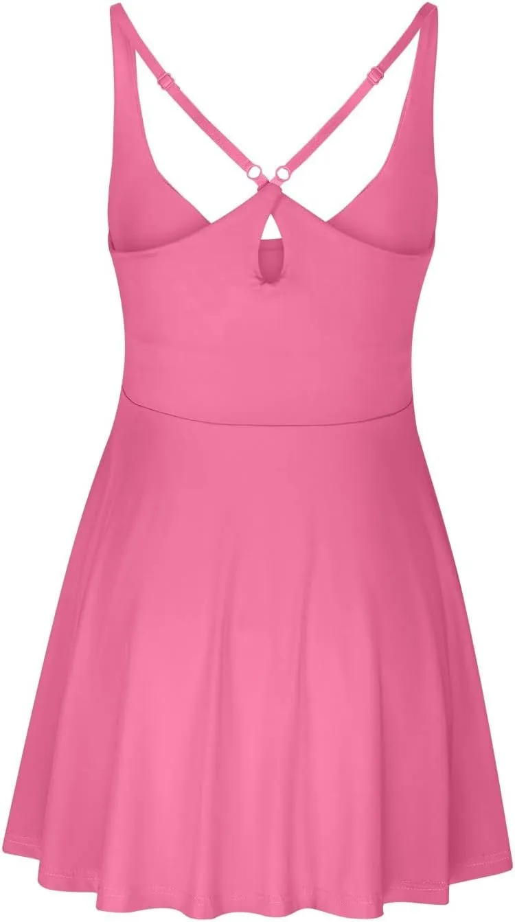 Womens Tennis Dress with Built in Shorts & Bra Adjustable Straps Athletic Workout Romper Dress Cute Mini Golf Dresses