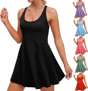 Womens Tennis Dress with Built in Shorts & Bra Adjustable Straps Athletic Workout Romper Dress Cute Mini Golf Dresses