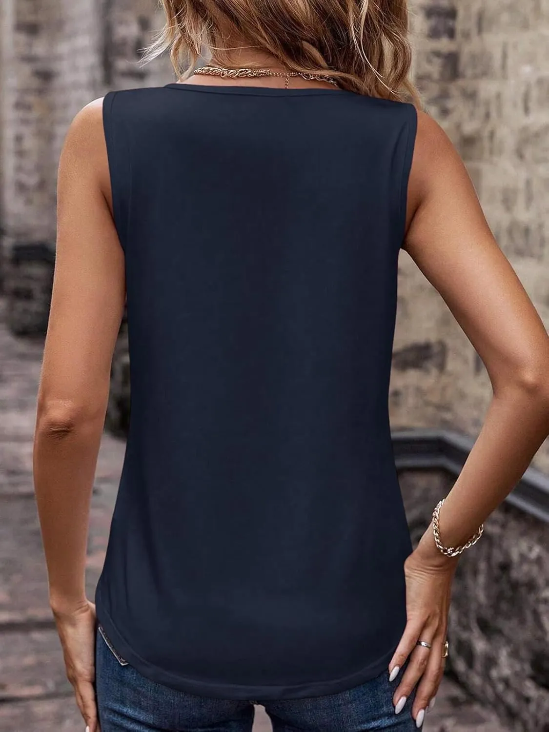 Womens V Neck Tank Tops Loose Fit Pleated Work Dressy Casual Tanks Summer Sleeveless Shirts