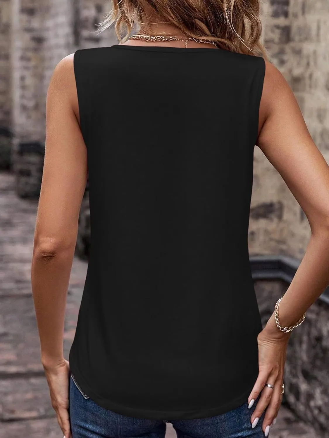 Womens V Neck Tank Tops Loose Fit Pleated Work Dressy Casual Tanks Summer Sleeveless Shirts