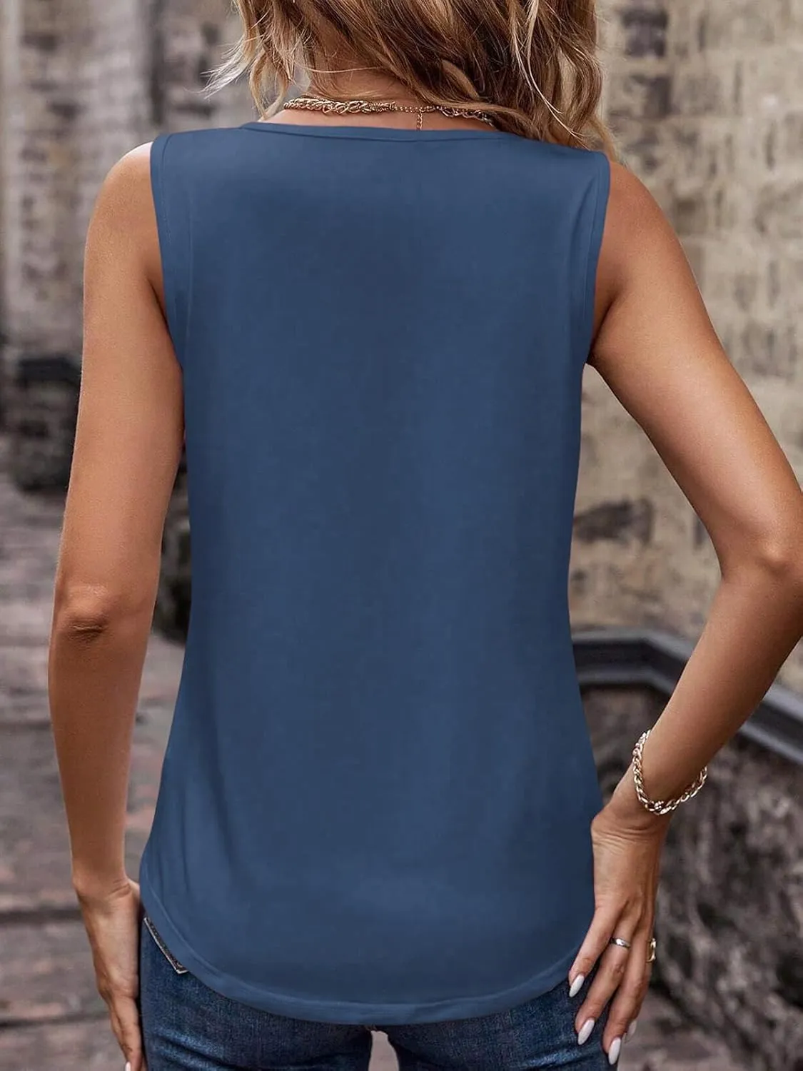 Womens V Neck Tank Tops Loose Fit Pleated Work Dressy Casual Tanks Summer Sleeveless Shirts