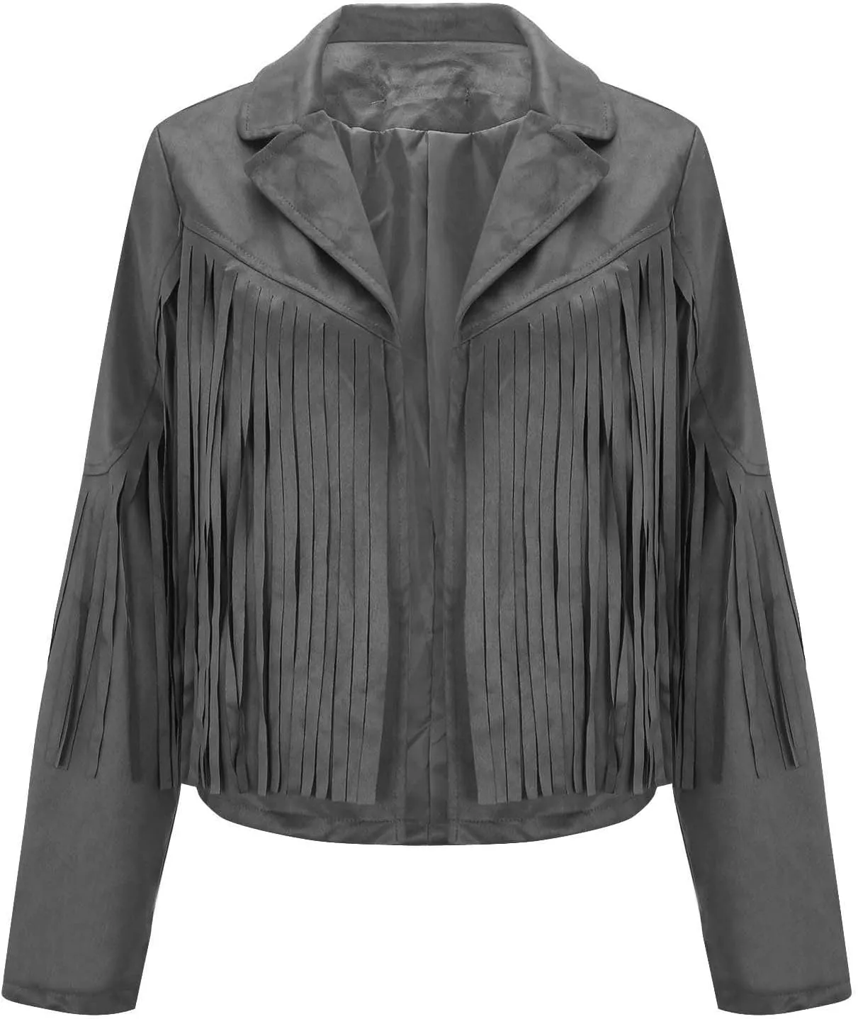 Womens Vintage Fringe Faux Suede Leather Cropped Jackets Fall Winter Motorcycle Moto Biker Short Open Front Tassel Coat