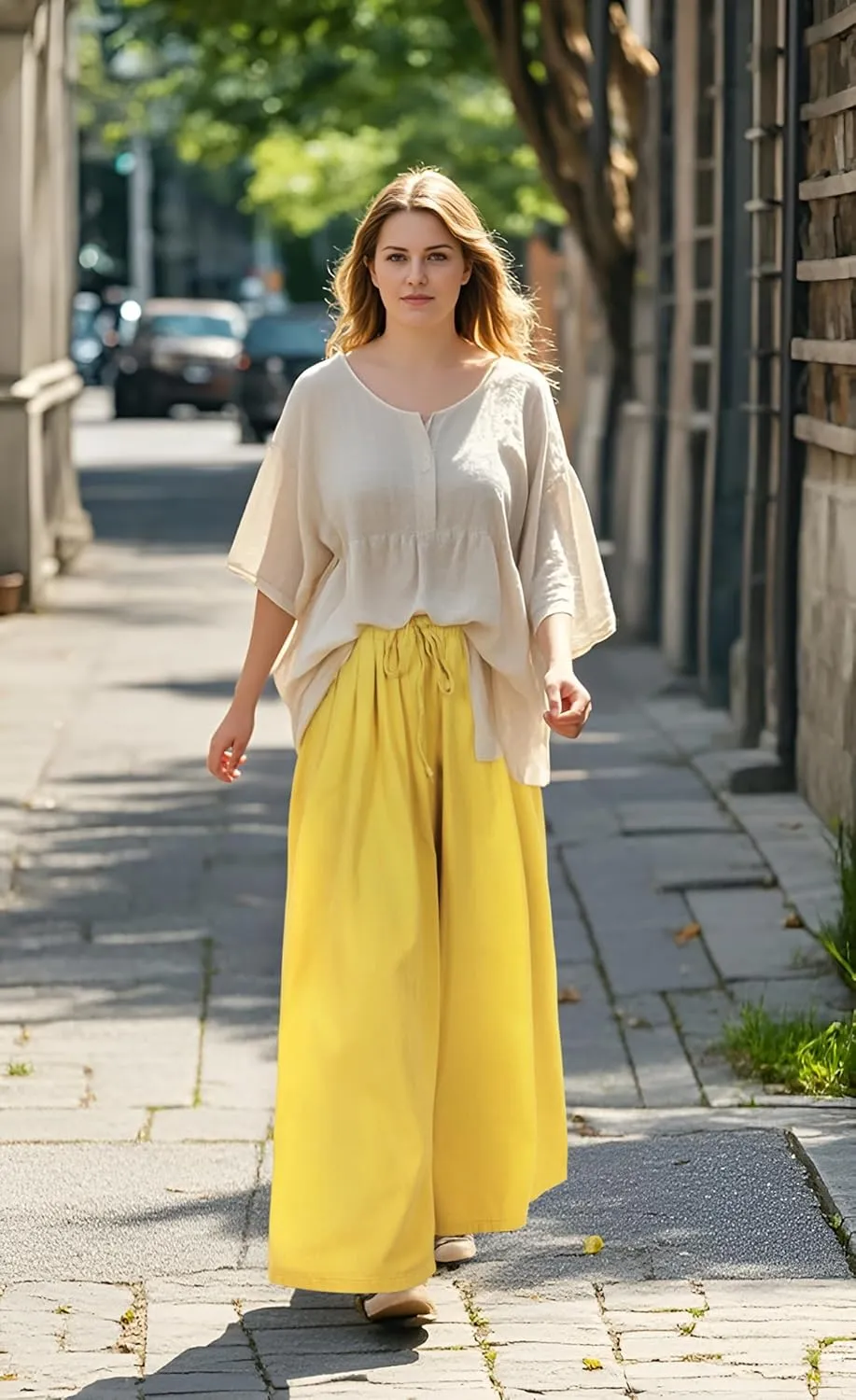 Women's Wide Leg Baggy Jeans Plus Size Loose Elastic Waist Denim Pants with Deep Pockets Light Blue