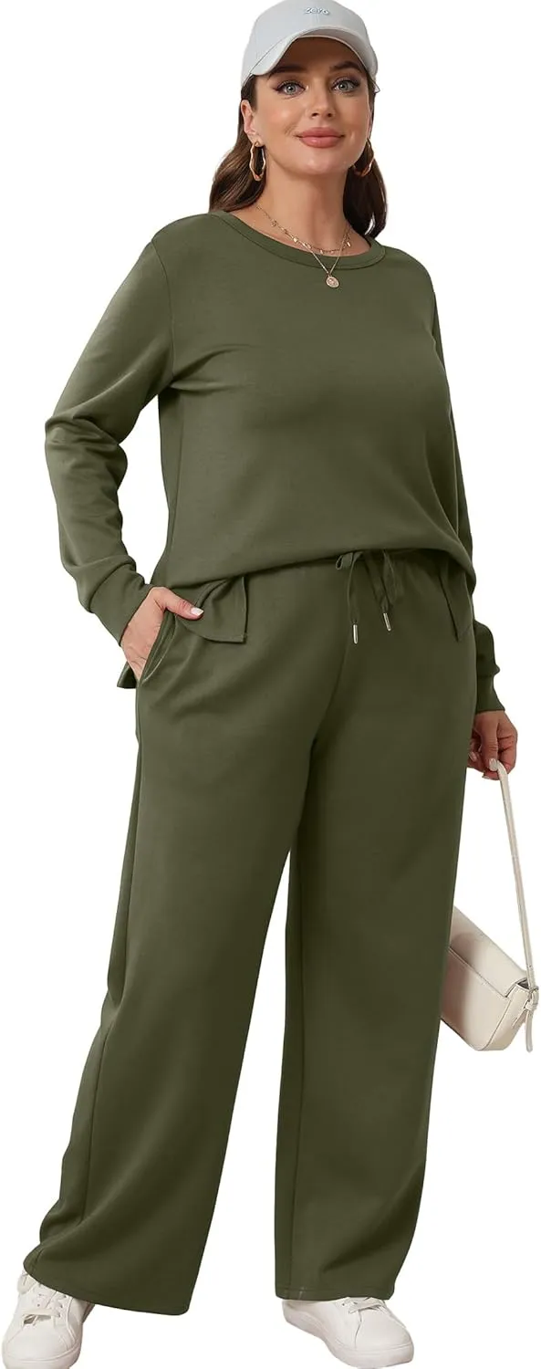 XIEERDUO Women's 2 Piece Lounge Sets Casual Fall Travel Outfits Fashion Wide Leg Tracksuit Cozy Sweatsuits S-3XL