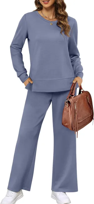 XIEERDUO Women's 2 Piece Lounge Sets Casual Fall Travel Outfits Fashion Wide Leg Tracksuit Cozy Sweatsuits S-3XL