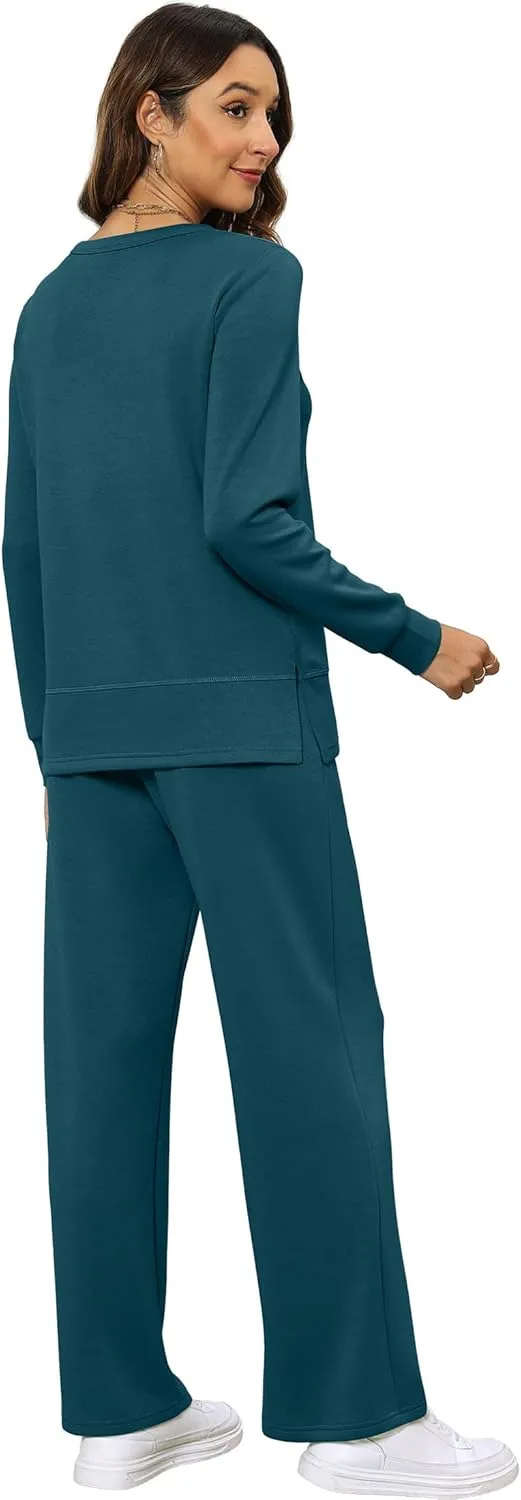 XIEERDUO Women's 2 Piece Lounge Sets Casual Fall Travel Outfits Fashion Wide Leg Tracksuit Cozy Sweatsuits S-3XL