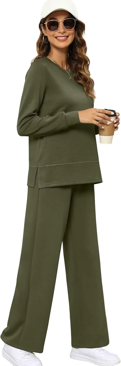 XIEERDUO Women's 2 Piece Lounge Sets Casual Fall Travel Outfits Fashion Wide Leg Tracksuit Cozy Sweatsuits S-3XL