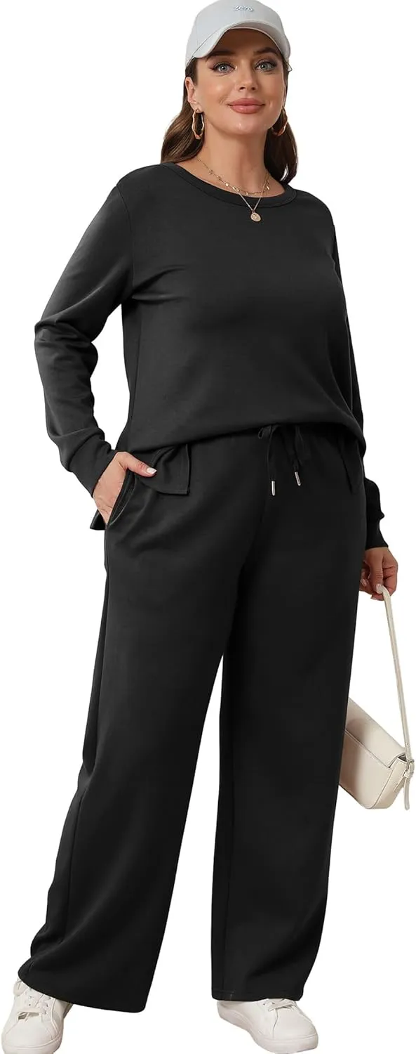 XIEERDUO Women's 2 Piece Lounge Sets Casual Fall Travel Outfits Fashion Wide Leg Tracksuit Cozy Sweatsuits S-3XL