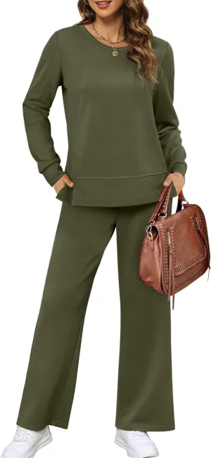 XIEERDUO Women's 2 Piece Lounge Sets Casual Fall Travel Outfits Fashion Wide Leg Tracksuit Cozy Sweatsuits S-3XL