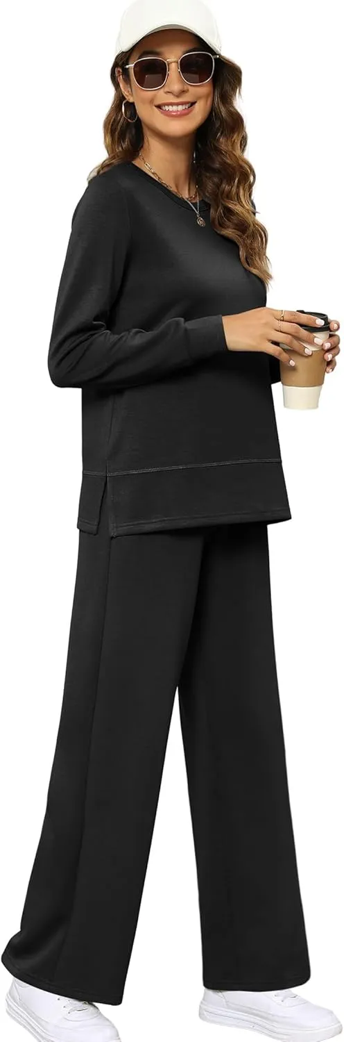 XIEERDUO Women's 2 Piece Lounge Sets Casual Fall Travel Outfits Fashion Wide Leg Tracksuit Cozy Sweatsuits S-3XL