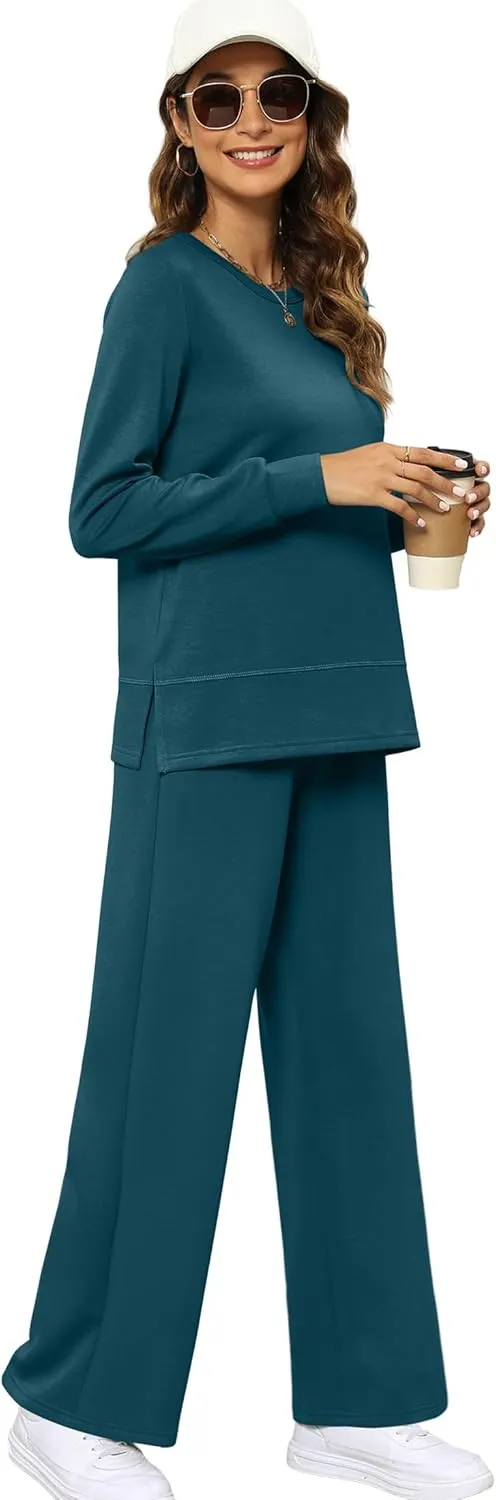 XIEERDUO Women's 2 Piece Lounge Sets Casual Fall Travel Outfits Fashion Wide Leg Tracksuit Cozy Sweatsuits S-3XL