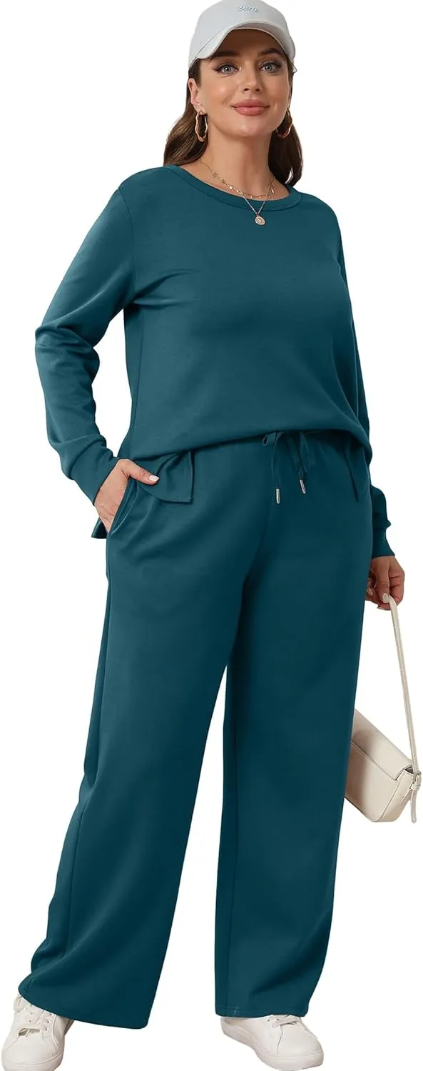 XIEERDUO Women's 2 Piece Lounge Sets Casual Fall Travel Outfits Fashion Wide Leg Tracksuit Cozy Sweatsuits S-3XL