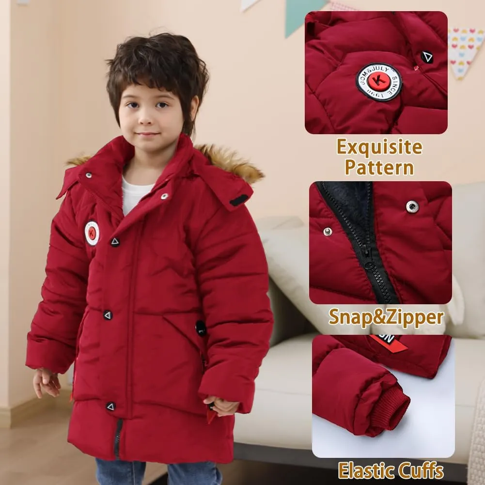 XIFAMNIY Boys Down Jacket Fur Collar Hood Thick Warm Winter Coat Parka Padded Outerwear 3-6T
