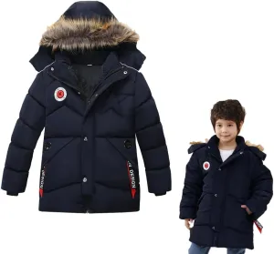XIFAMNIY Boys Down Jacket Fur Collar Hood Thick Warm Winter Coat Parka Padded Outerwear 3-6T
