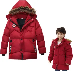 XIFAMNIY Boys Down Jacket Fur Collar Hood Thick Warm Winter Coat Parka Padded Outerwear 3-6T