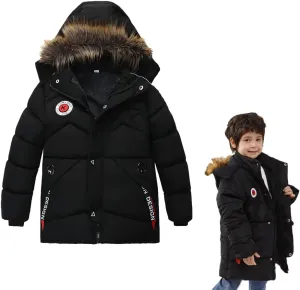 XIFAMNIY Boys Down Jacket Fur Collar Hood Thick Warm Winter Coat Parka Padded Outerwear 3-6T