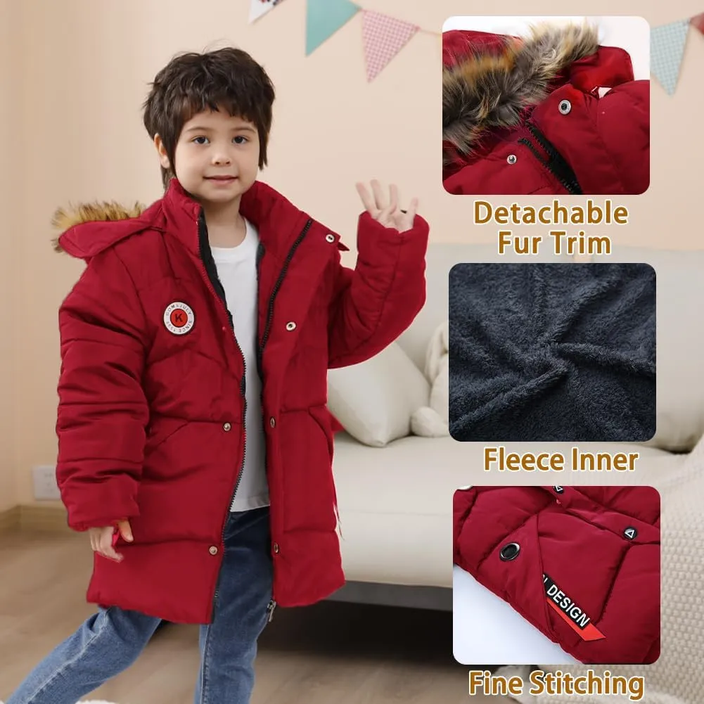 XIFAMNIY Boys Down Jacket Fur Collar Hood Thick Warm Winter Coat Parka Padded Outerwear 3-6T