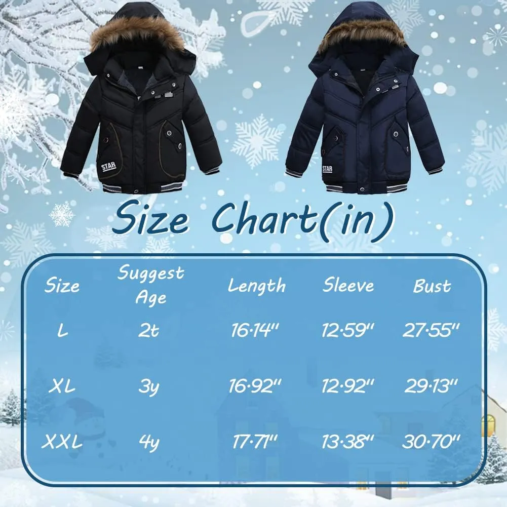 XIFAMNIY Boys Down Jacket Fur Collar Hood Thick Warm Winter Coat Parka Padded Outerwear 3-6T