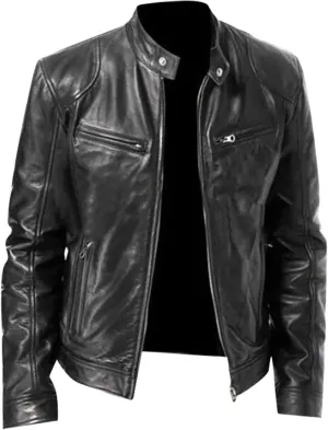 Ymosrh Mens Coats and Jackets Stylish Men's Casual Solid Color Long-Sleeved Slim Leather Coats Jackets Big Tall