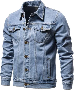 Ymosrh Men's Fall Jackets Casual Denim Long Sleeve Lightweight Trucker Jackets Fashion Jean Coat with Pockets Jacket