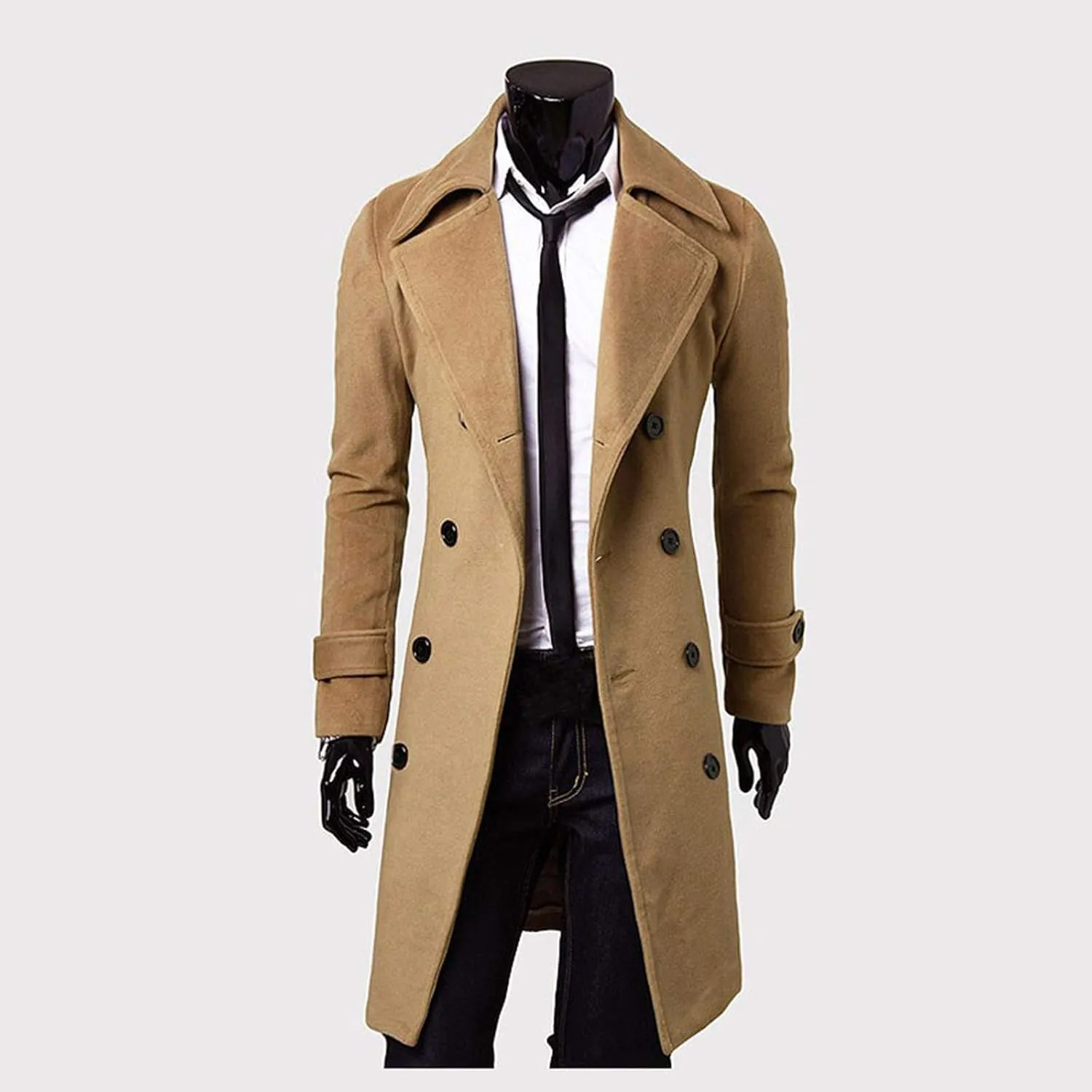 Ymosrh Mens Winter Jackets Men Slim Stylish Trench Coat Double Breasted Long Jacket Coat Leather Jacket