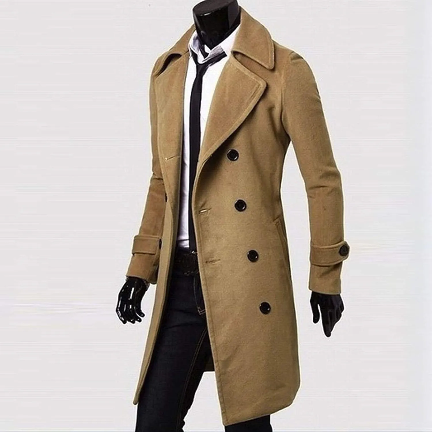 Ymosrh Mens Winter Jackets Men Slim Stylish Trench Coat Double Breasted Long Jacket Coat Leather Jacket