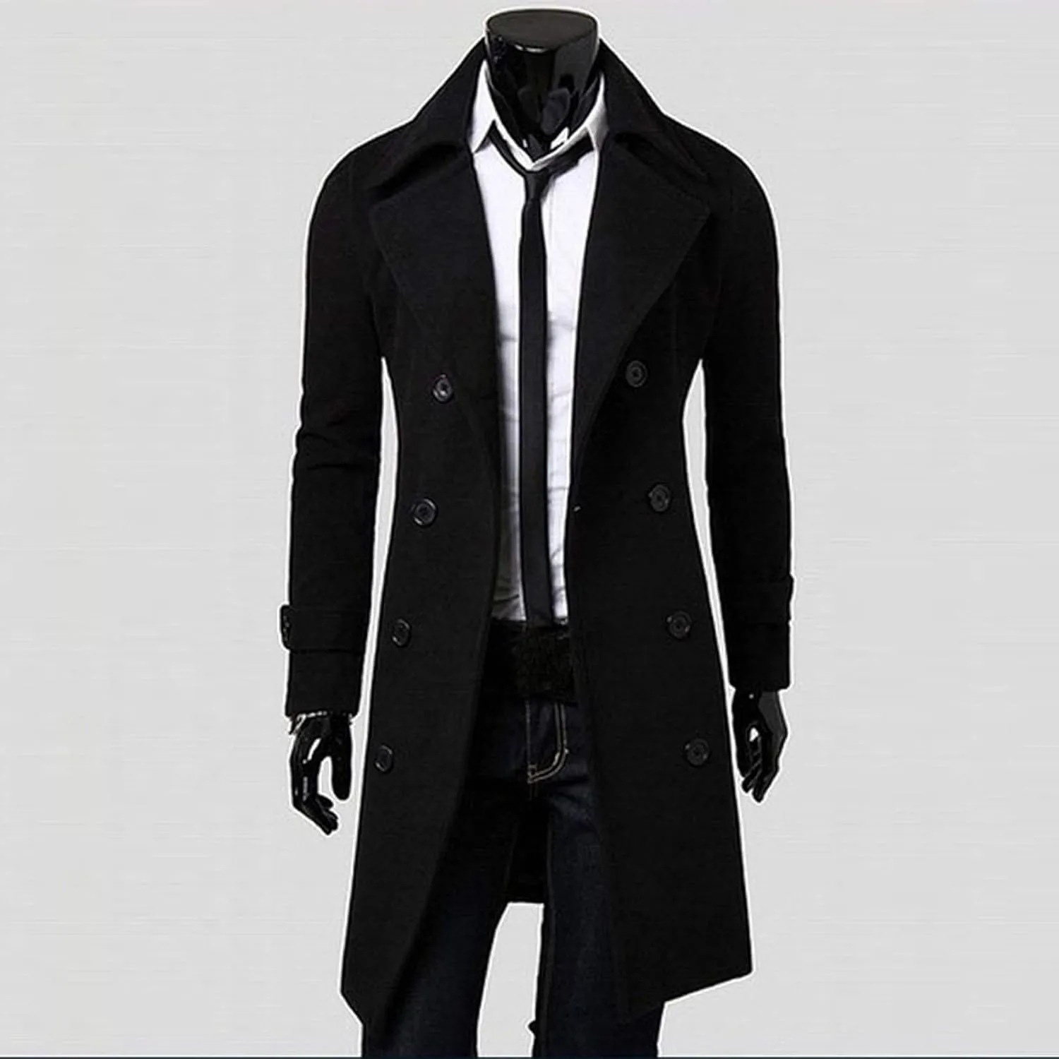Ymosrh Mens Winter Jackets Men Slim Stylish Trench Coat Double Breasted Long Jacket Coat Leather Jacket