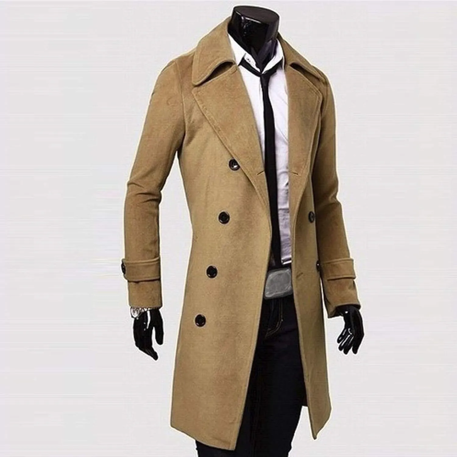 Ymosrh Mens Winter Jackets Men Slim Stylish Trench Coat Double Breasted Long Jacket Coat Leather Jacket