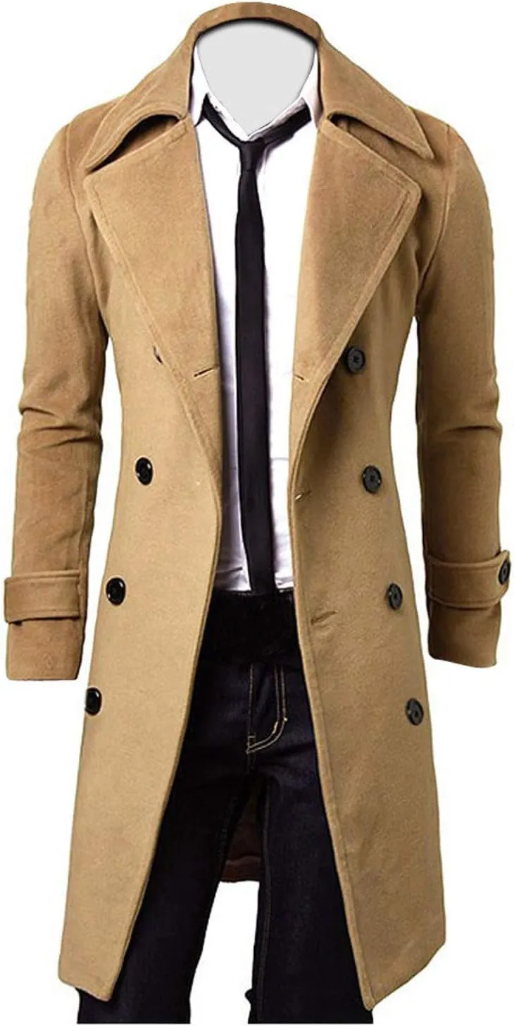 Ymosrh Mens Winter Jackets Men Slim Stylish Trench Coat Double Breasted Long Jacket Coat Leather Jacket