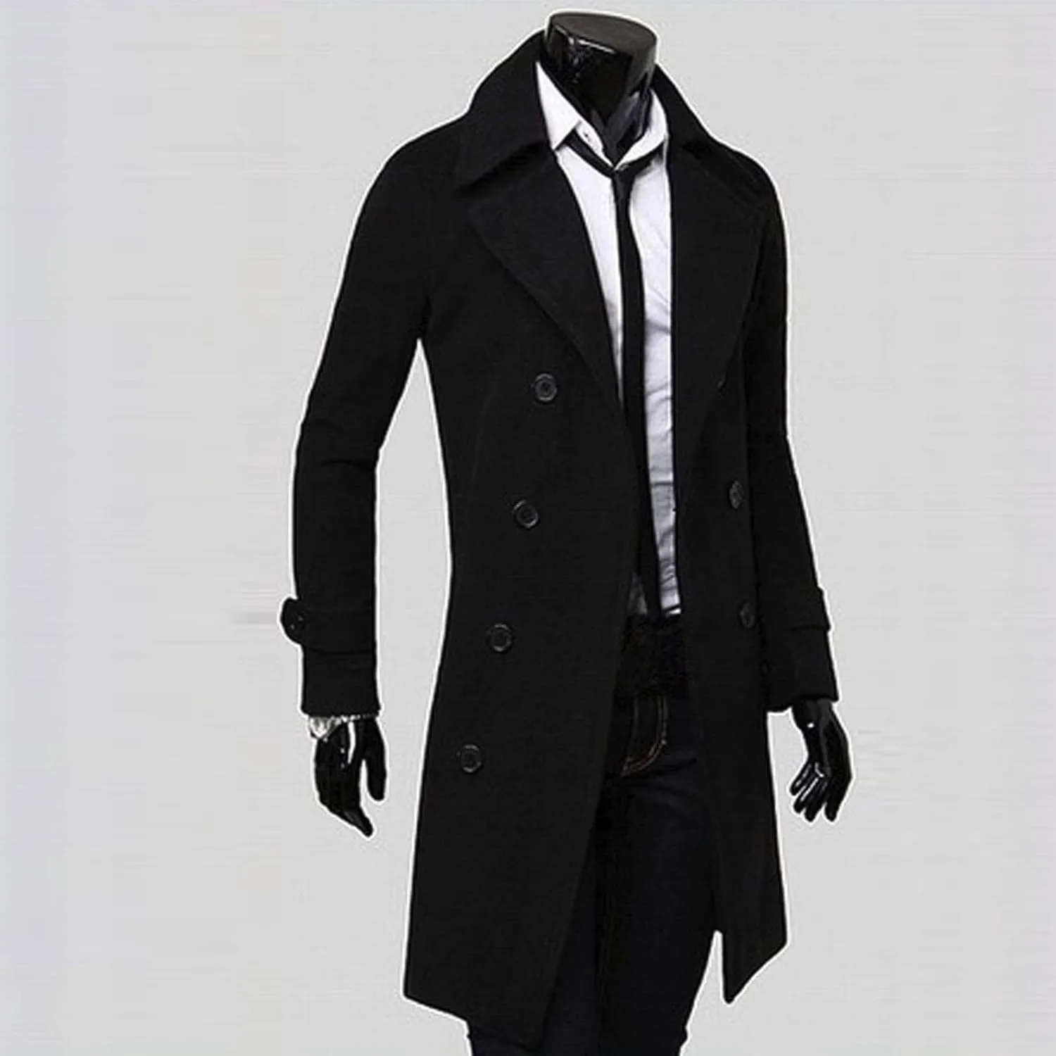Ymosrh Mens Winter Jackets Men Slim Stylish Trench Coat Double Breasted Long Jacket Coat Leather