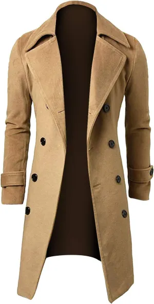 Ymosrh Mens Winter Jackets Men Slim Stylish Trench Coat Double Breasted Long Jacket Coat Leather