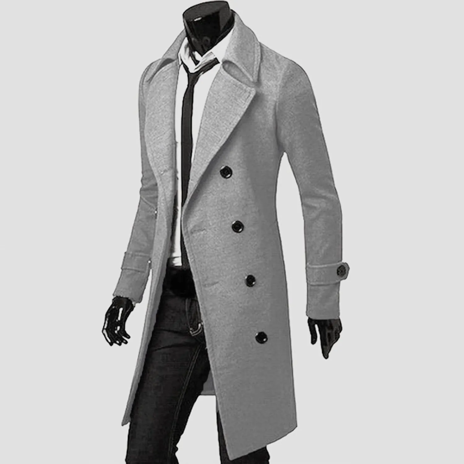 Ymosrh Mens Winter Jackets Men Slim Stylish Trench Coat Double Breasted Long Jacket Coat Leather