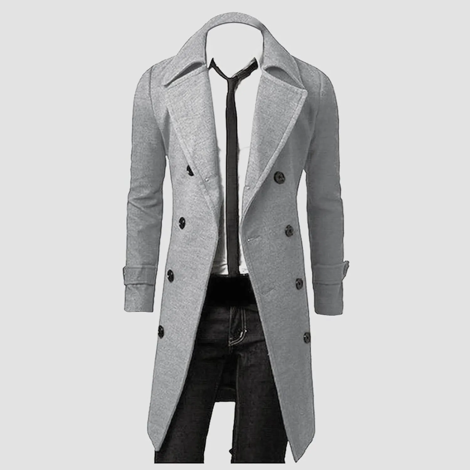 Ymosrh Mens Winter Jackets Men Slim Stylish Trench Coat Double Breasted Long Jacket Coat Leather
