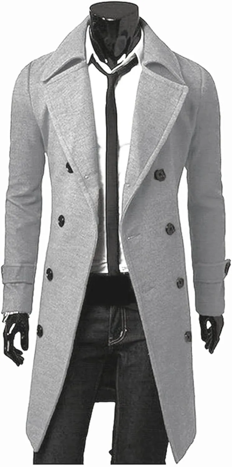 Ymosrh Mens Winter Jackets Men Slim Stylish Trench Coat Double Breasted Long Jacket Coat Leather