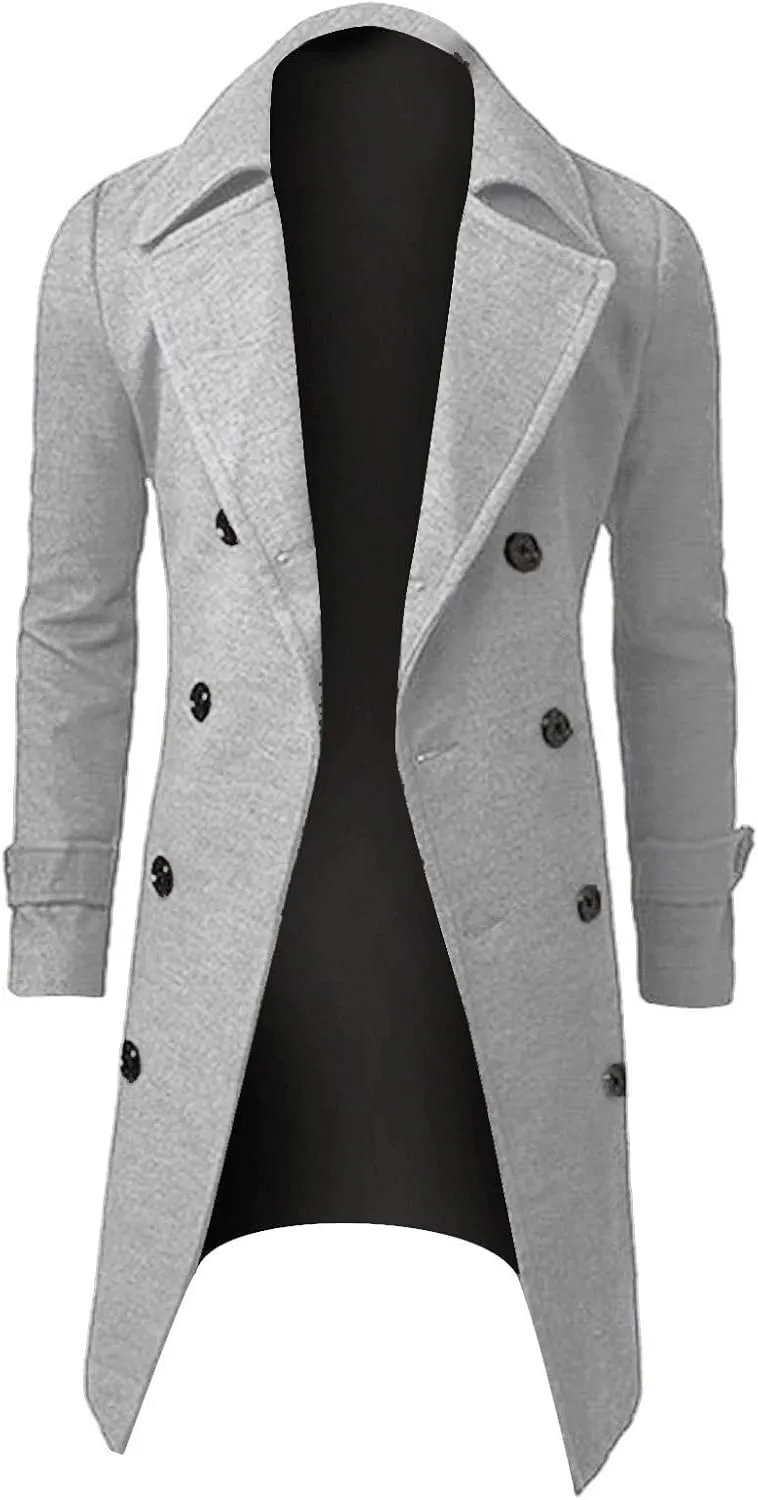 Ymosrh Mens Winter Jackets Men Slim Stylish Trench Coat Double Breasted Long Jacket Coat Leather