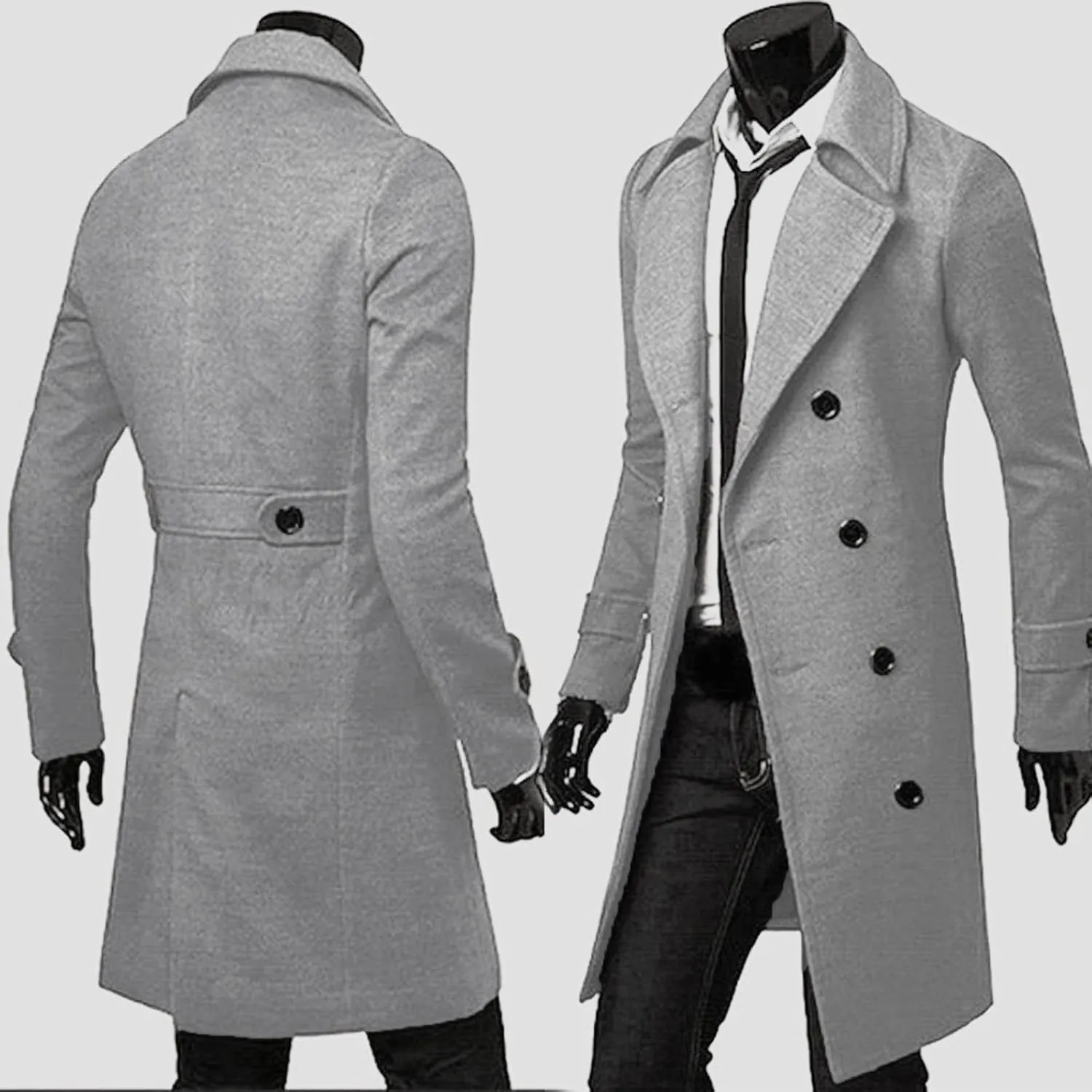 Ymosrh Mens Winter Jackets Men Slim Stylish Trench Coat Double Breasted Long Jacket Coat Leather
