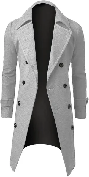 Ymosrh Mens Winter Jackets Men Slim Stylish Trench Coat Double Breasted Long Jacket Coat Leather