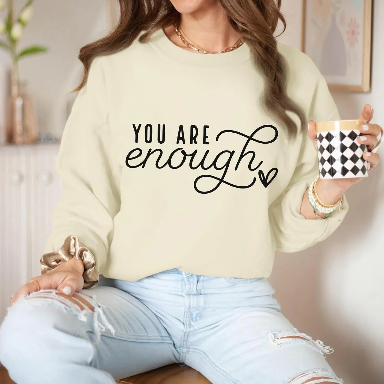 You Are Enough Sweatshirts for Women Dear Person Behind Me Hoodie Mental Health Inspirational Shirts Pullover Tops