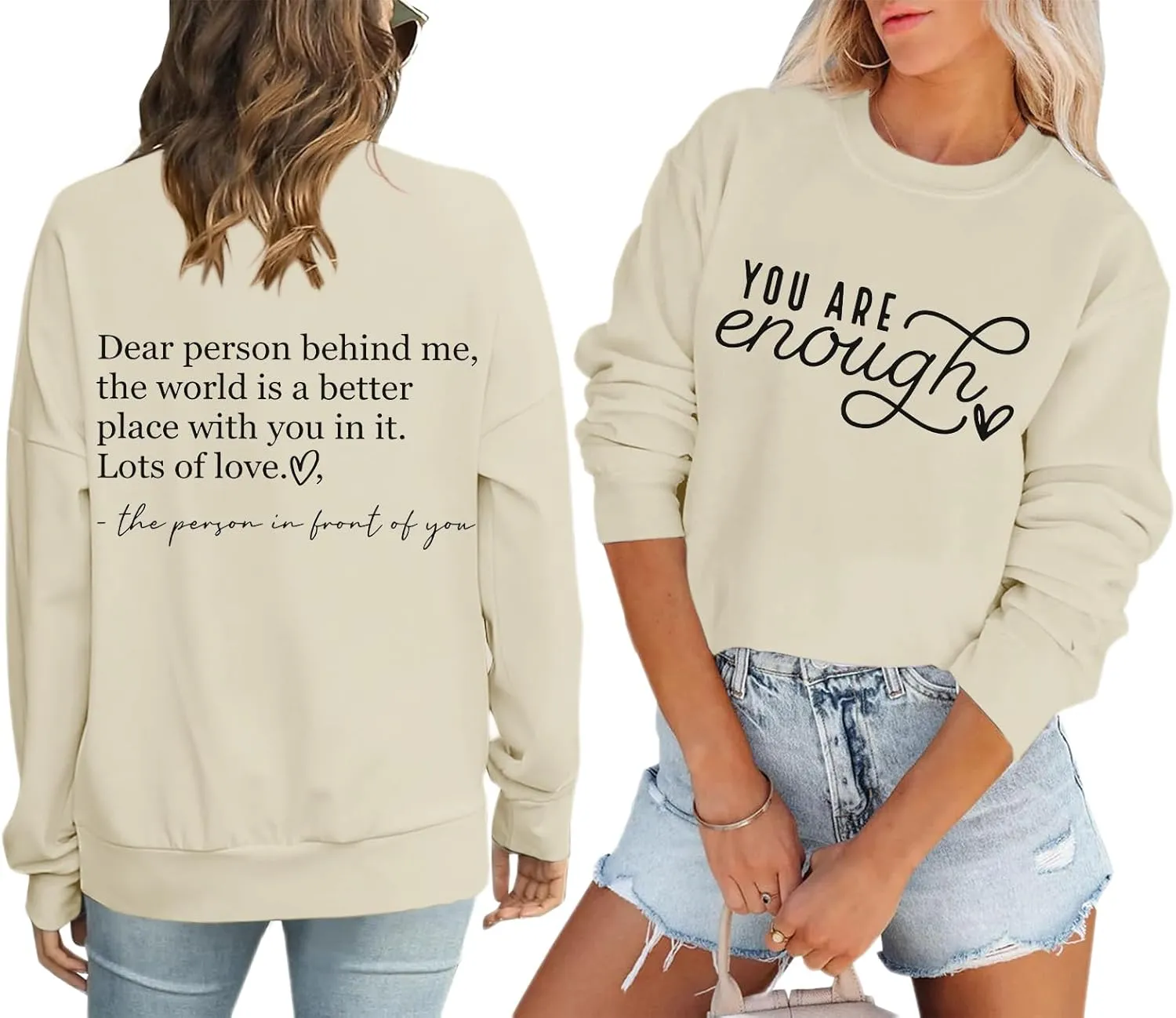 You Are Enough Sweatshirts for Women Dear Person Behind Me Hoodie Mental Health Inspirational Shirts Pullover Tops
