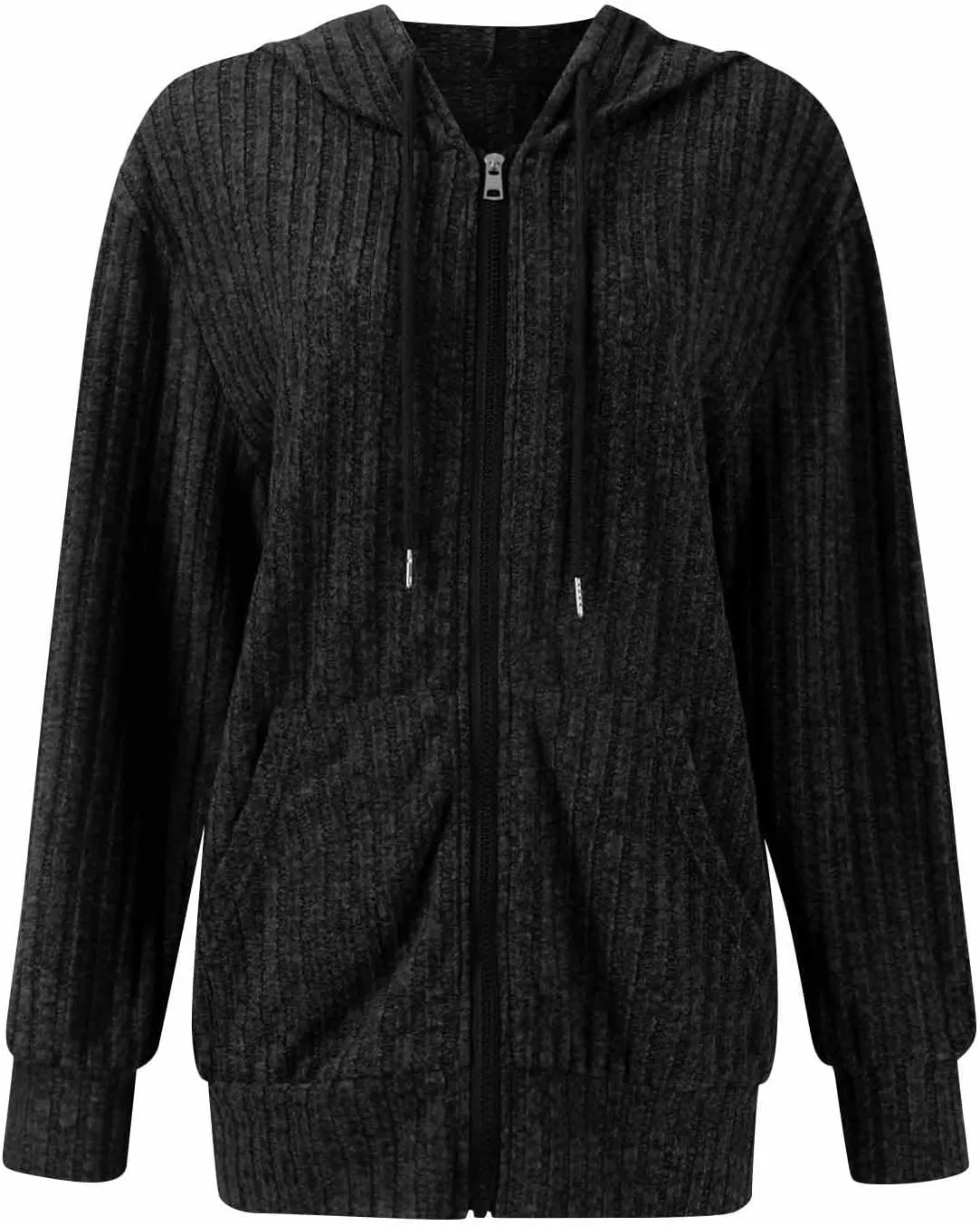 Zip Up Hoodie Women Lightweight Ribbed Knit Sweater Hoodie Cozy Long Sleeve Sweater Tops Fall Sweater with Pocket