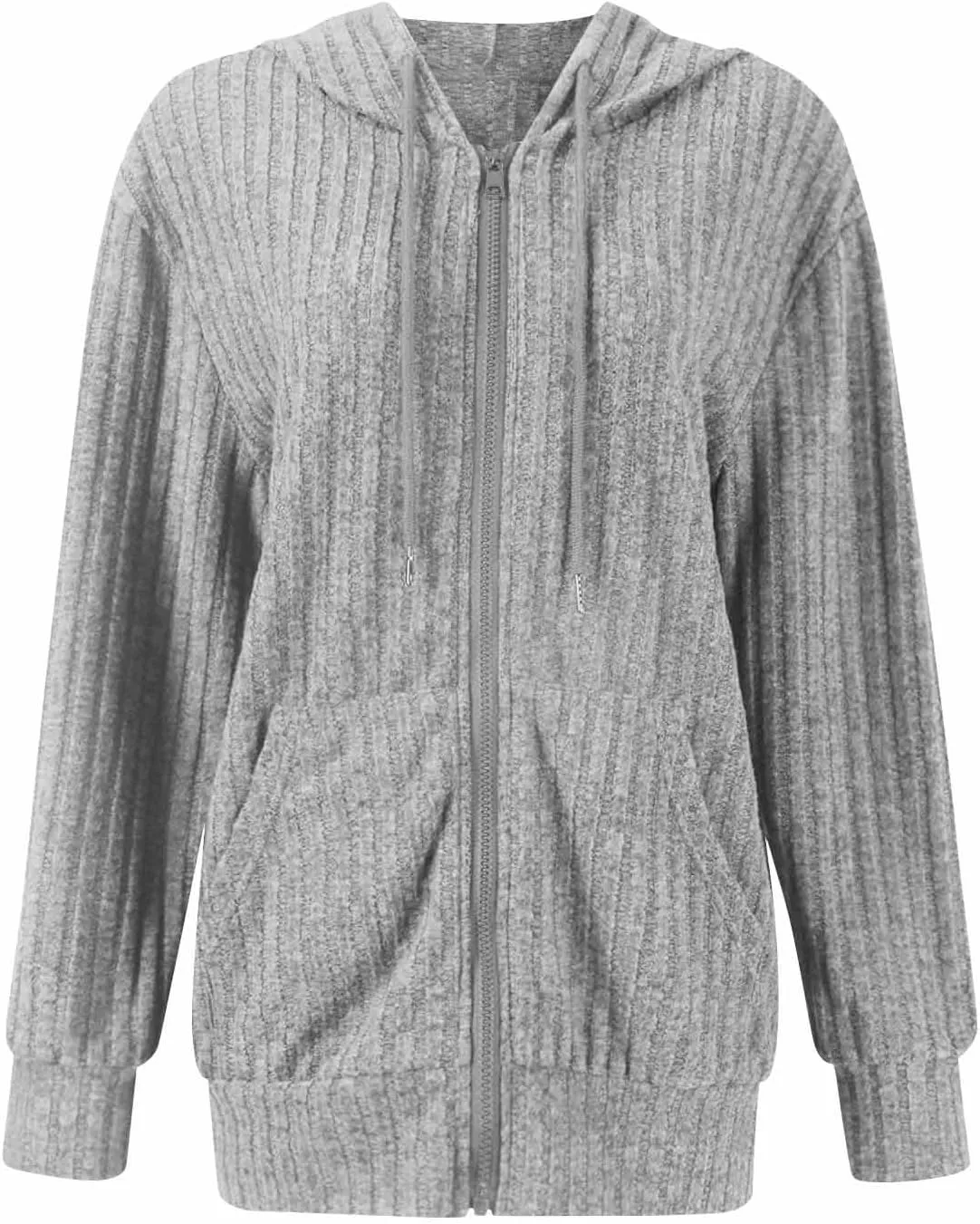 Zip Up Hoodie Women Lightweight Ribbed Knit Sweater Hoodie Cozy Long Sleeve Sweater Tops Fall Sweater with Pocket