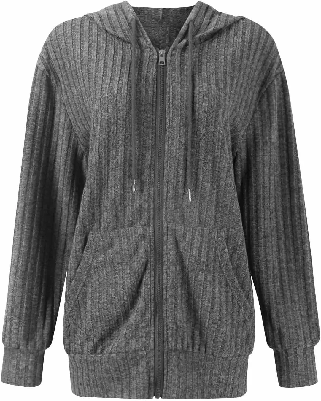 Zip Up Hoodie Women Lightweight Ribbed Knit Sweater Hoodie Cozy Long Sleeve Sweater Tops Fall Sweater with Pocket