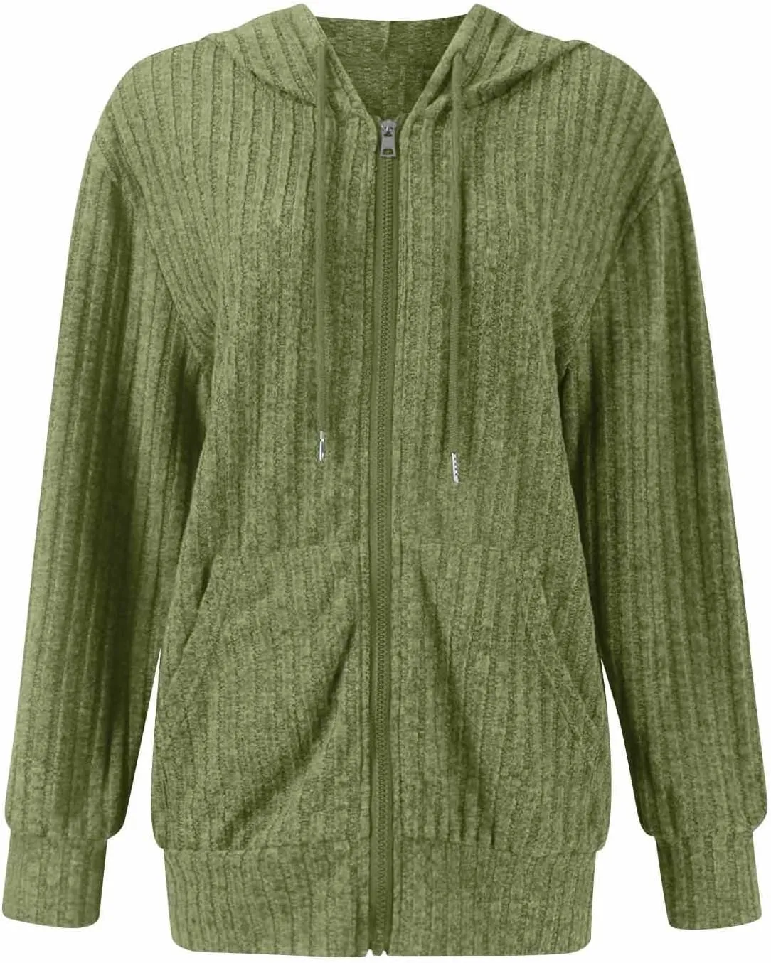 Zip Up Hoodie Women Lightweight Ribbed Knit Sweater Hoodie Cozy Long Sleeve Sweater Tops Fall Sweater with Pocket