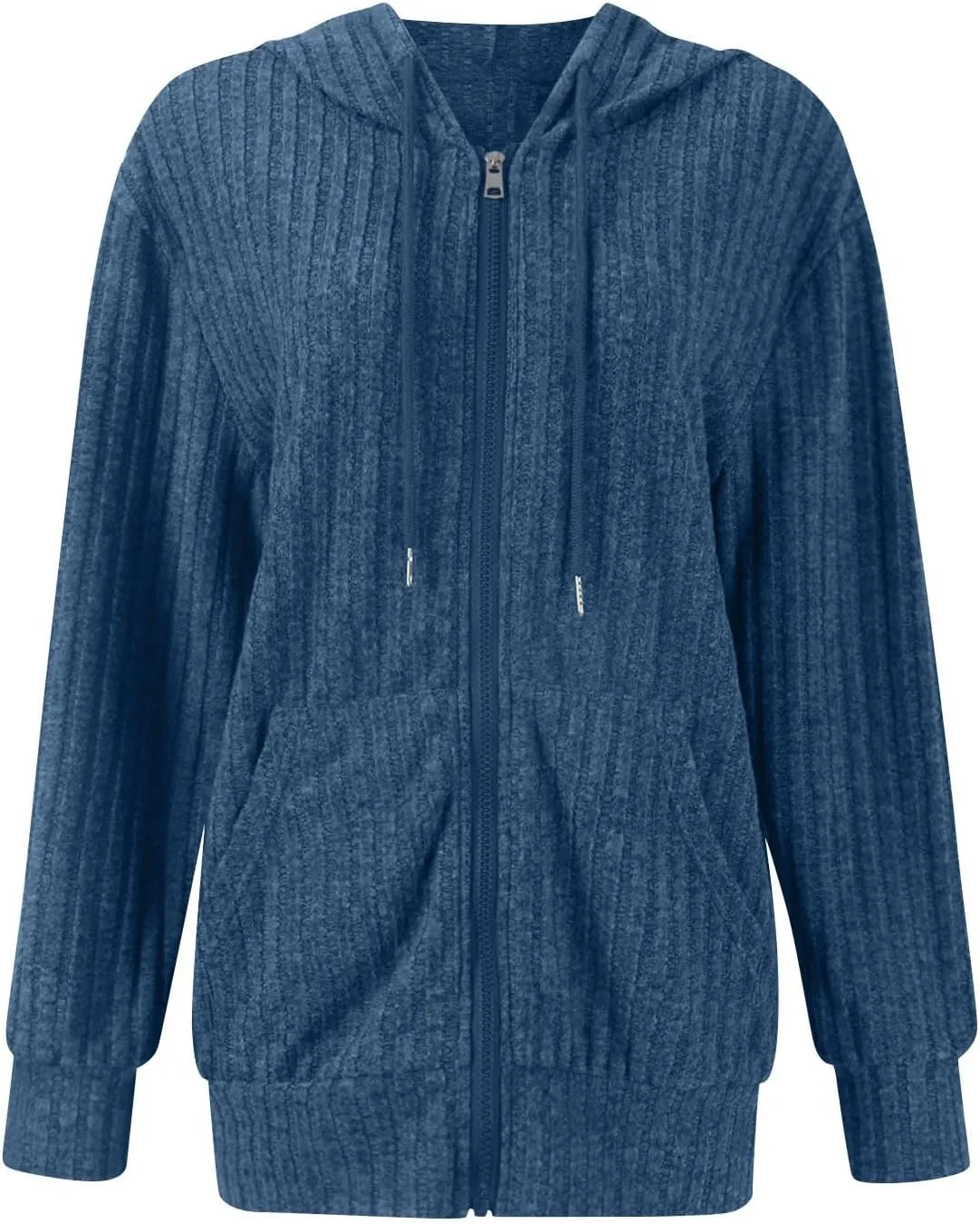 Zip Up Hoodie Women Lightweight Ribbed Knit Sweater Hoodie Cozy Long Sleeve Sweater Tops Fall Sweater with Pocket