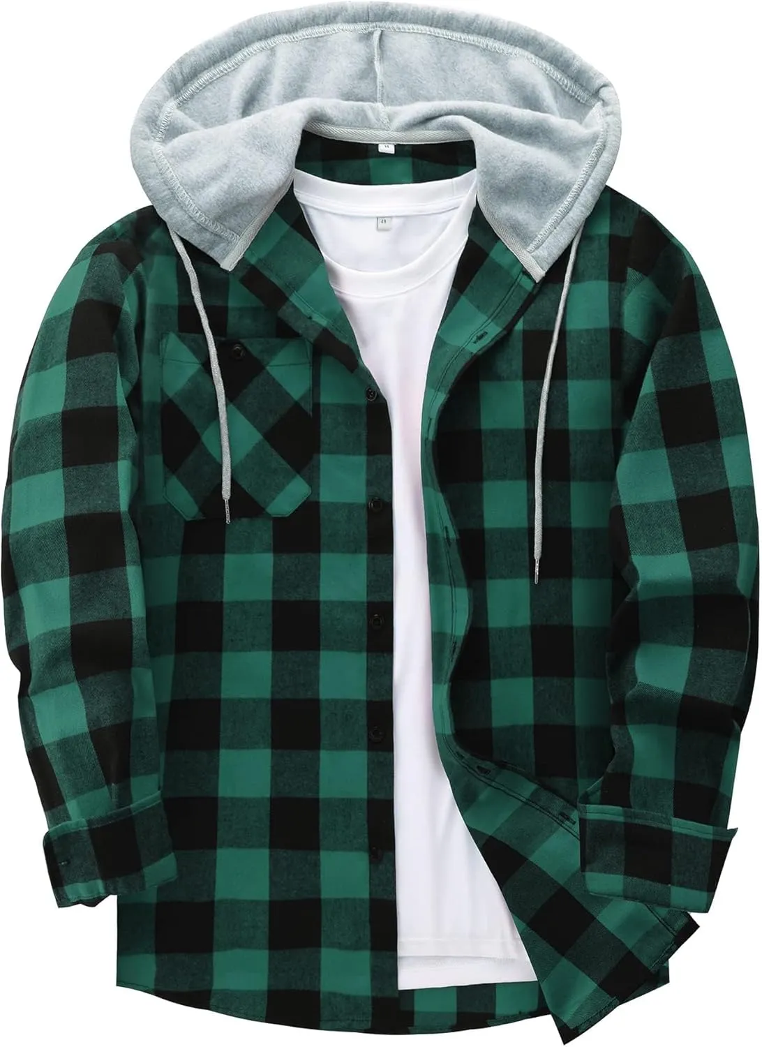 ZITY Men's Flannel Hoodie Shirts Casual Button Down Plaid Shirt Jackets for Men Long Sleeve Stylish Hooded with Pocket