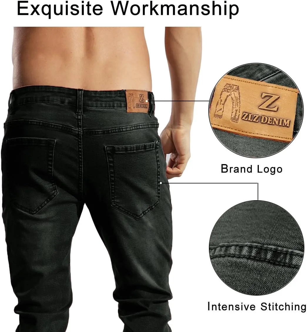 ZLZ Jeans Pants Slim Fit, Younger-Looking Fashionable Colorful Comfy Stretch Jeans Pants for Men, Skinny Jeans Stretch Fit 