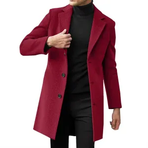 ZYXTIM Men's Wool Blend Pea Coat Notched Collar Single Breasted Trench Coat Oversize Long Classic Office Work Jacket Coat